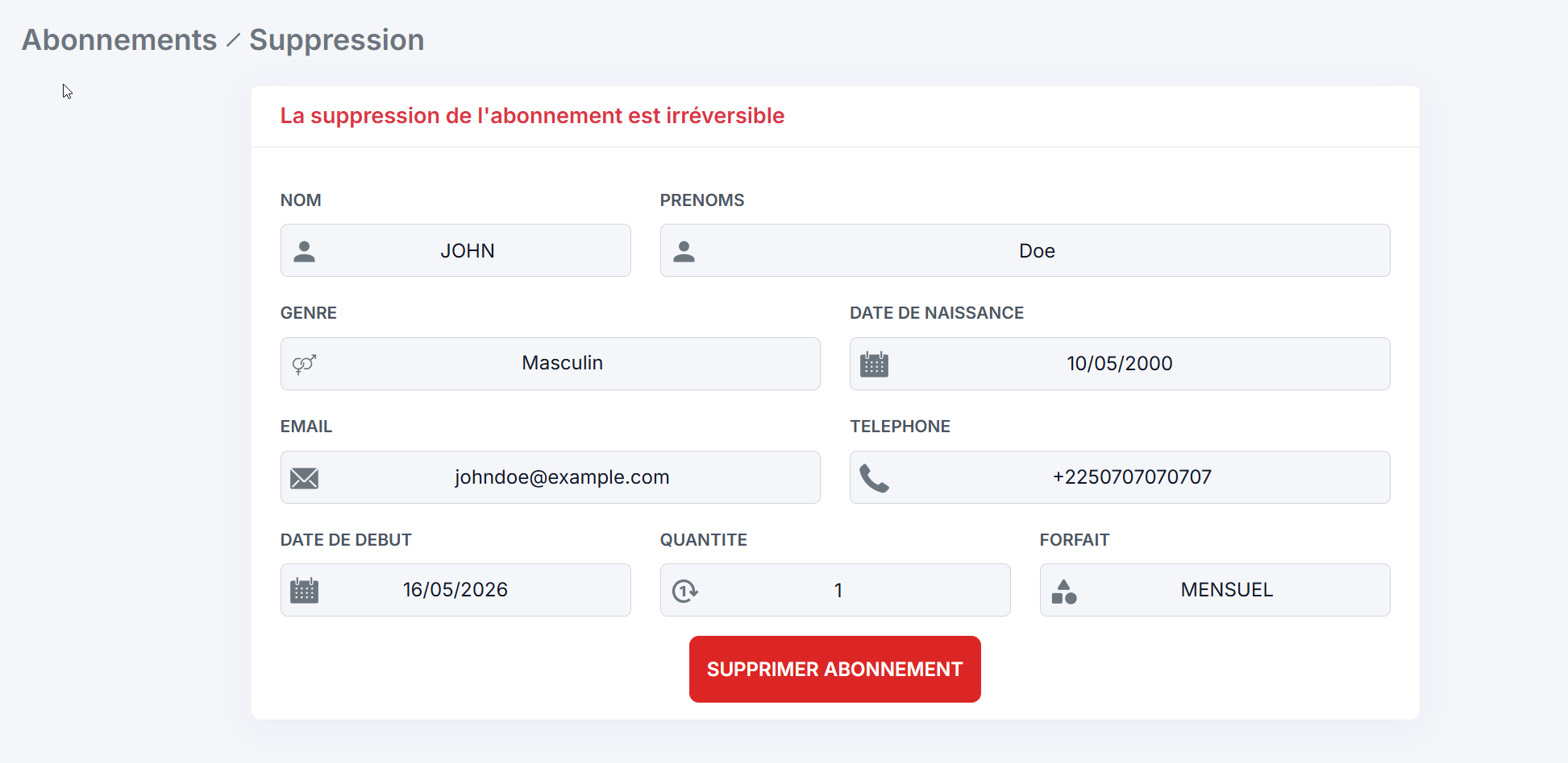 delete subscription form