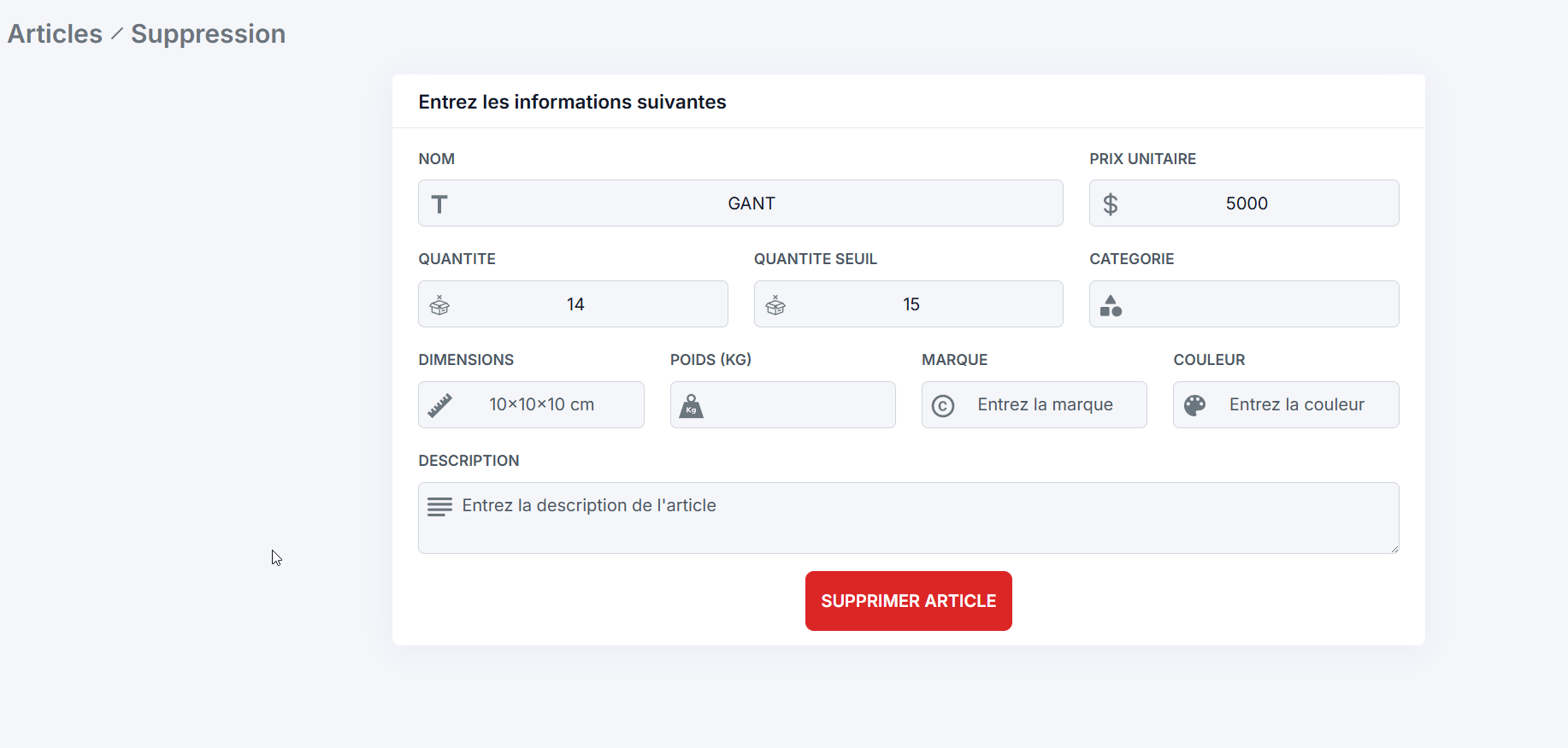 Formulaire de suppression