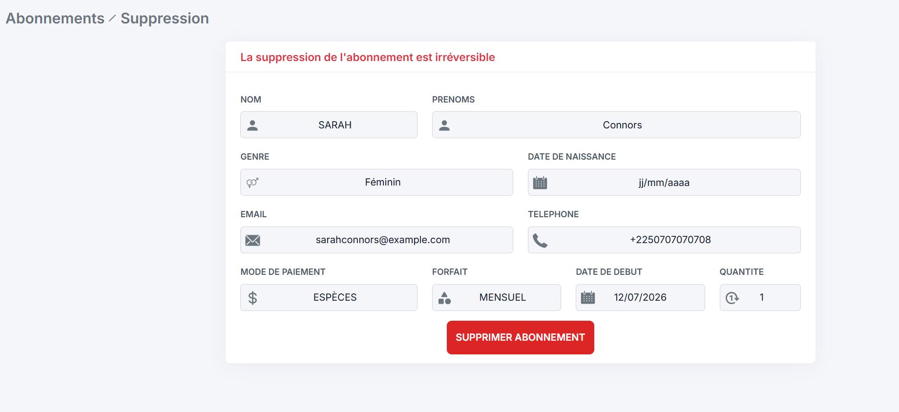delete subscription form