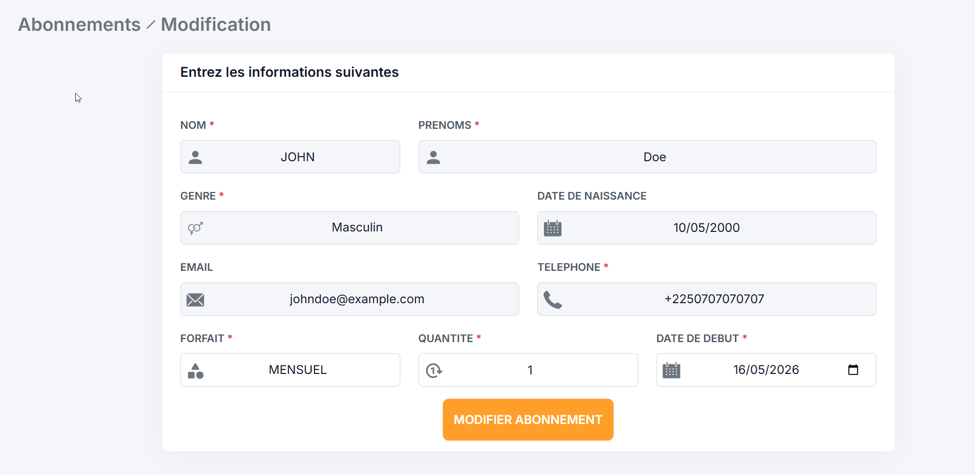 edit subscription form