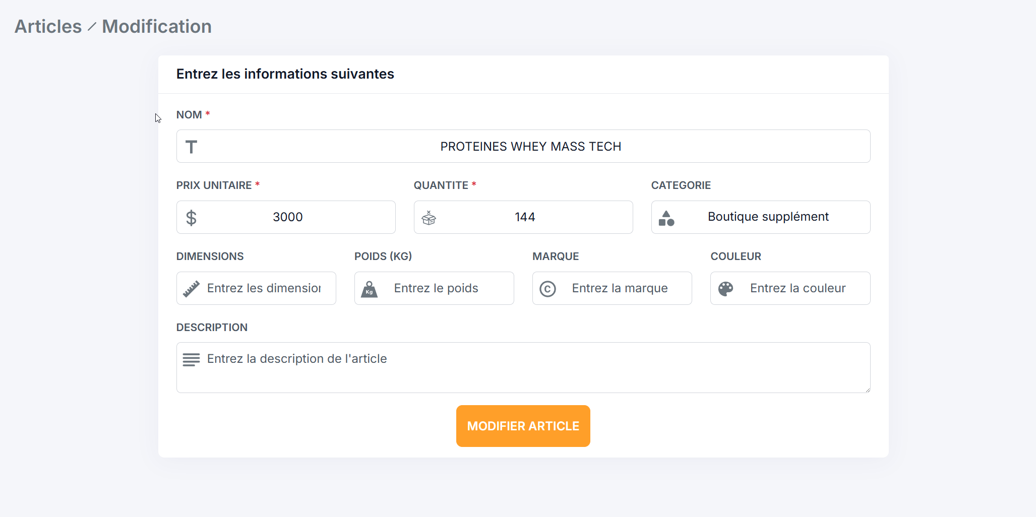 edit product form Formulaire de modification