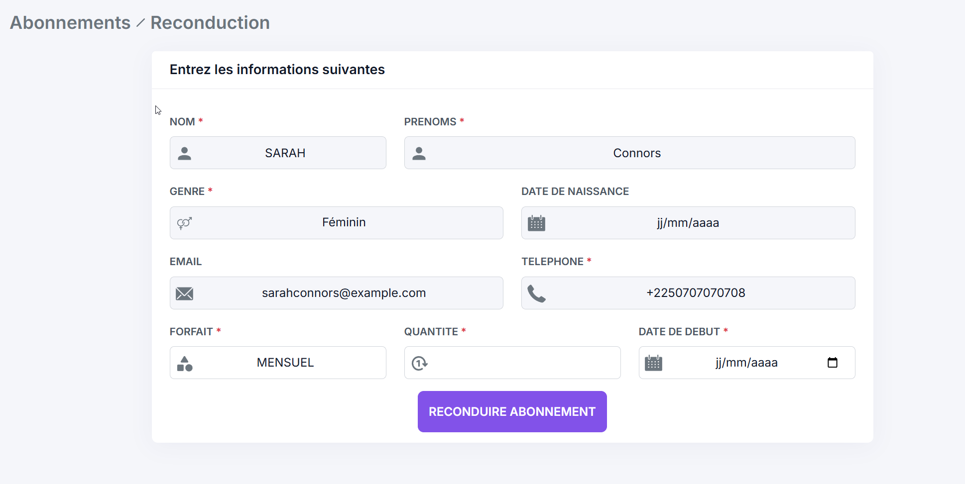 reconduct subscription form