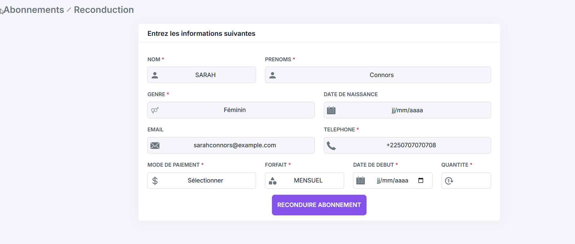 reconduct subscription form